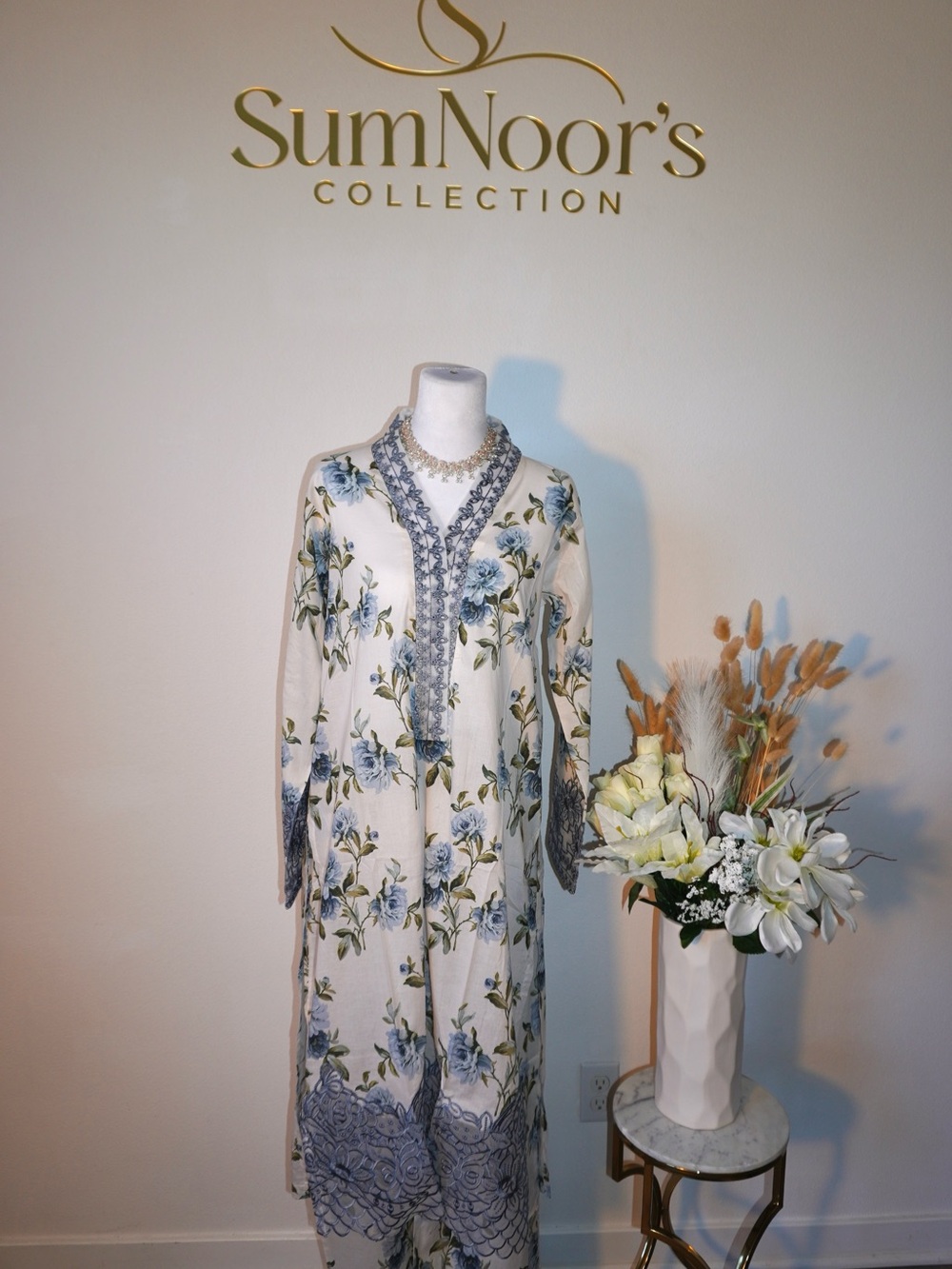 Floral Blue Lawn Dress - Picture 3 of 5